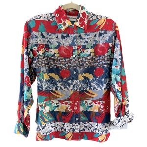 Vintage Mario Forte button down long sleeve colorful fun blouse approx size M